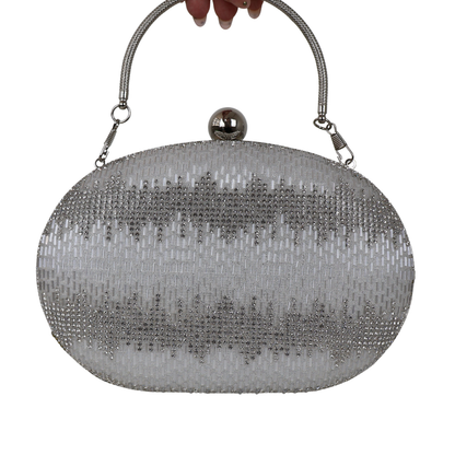 Bolsa Festa Clutch Oval Vidrilhos Prata