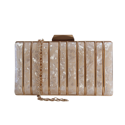 Bolsa de Festa Clutch Acrílico e Metal Branco Perolada