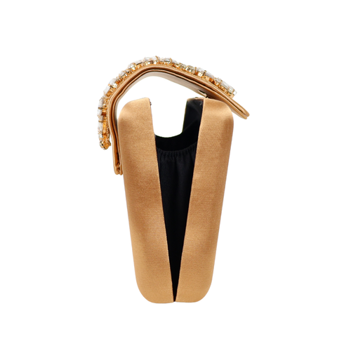 Bolsa Clutch Festa Cetim e Fecho de Pedraria Dourado