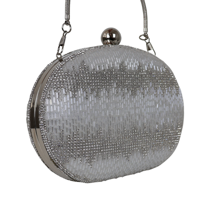 Bolsa Festa Clutch Oval Vidrilhos Prata