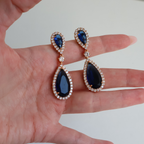 Brinco Dourado e Cristal Azul - Semijoia