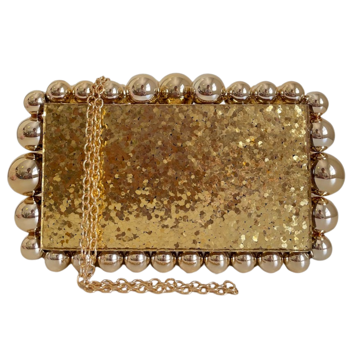 Bolsa de Festa Clutch Acrílico Bolas Brilhantes Dourada - ReUse