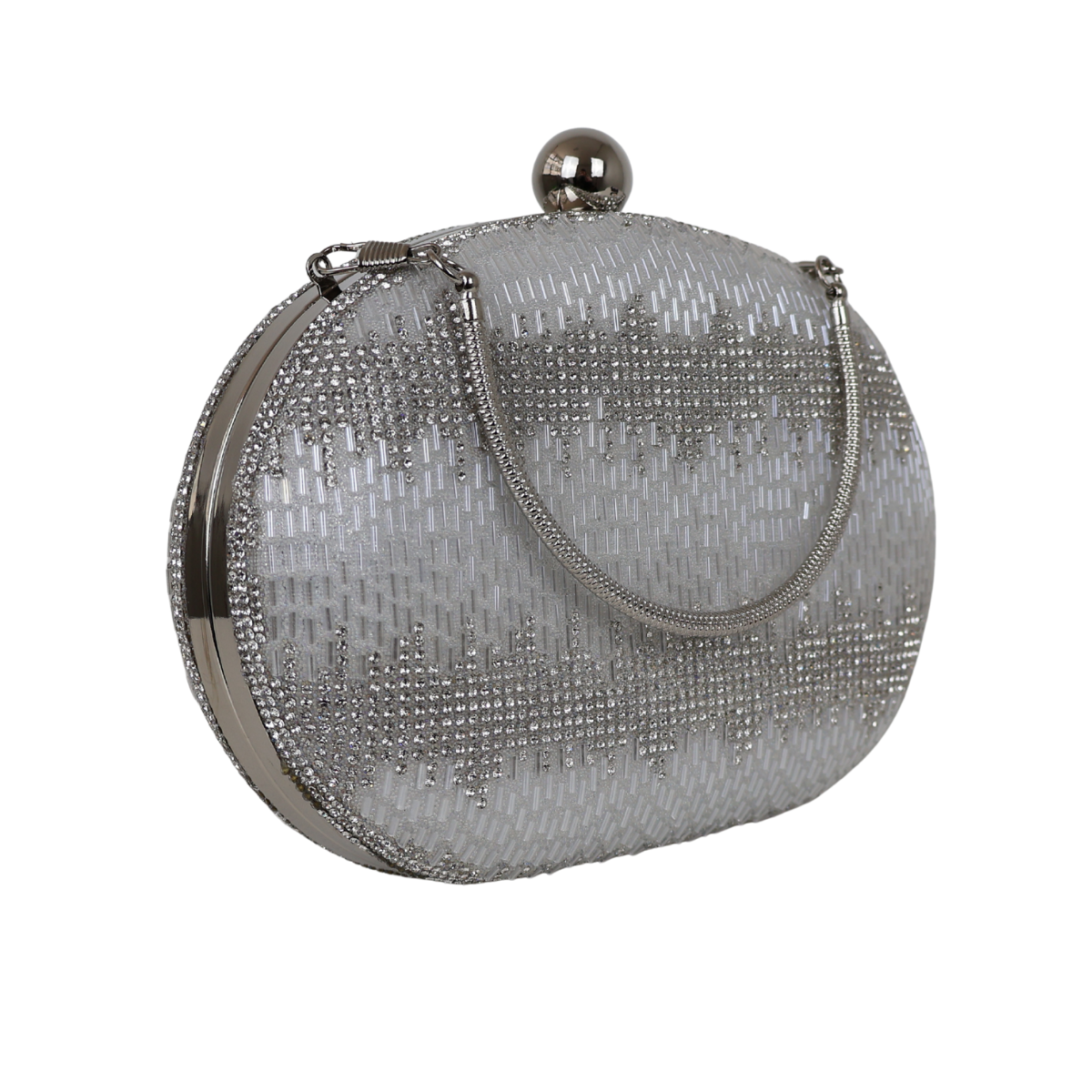 Bolsa Festa Clutch Oval Vidrilhos Prata