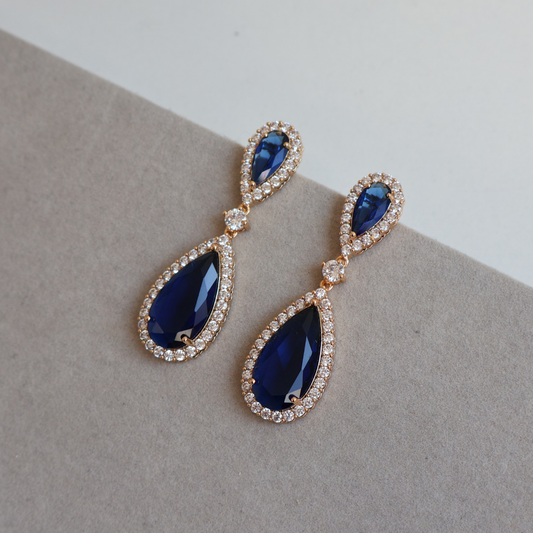 Brinco Dourado e Cristal Azul - Semijoia