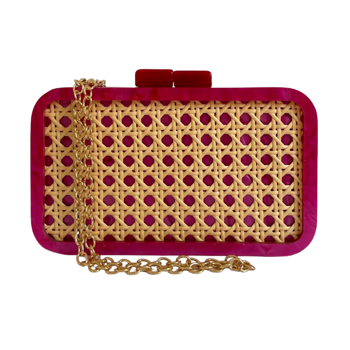 Bolsa De Festa Clutch Acrílico E Palha Da Índia Retangular Fúcsia - ReUse