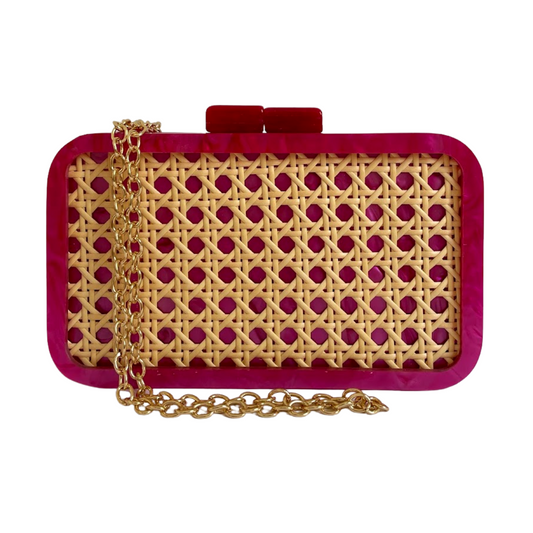 Bolsa De Festa Clutch Acrílico E Palha Da Índia Retangular Fúcsia - ReUse