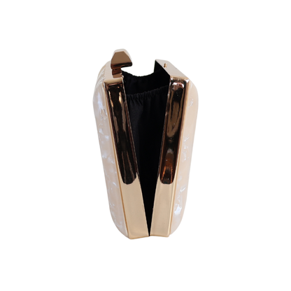 Bolsa de Festa Clutch Acrílico e Metal Branco Perolada