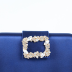 Bolsa Clutch Festa Cetim e Fecho de Pedraria Azul Marinho