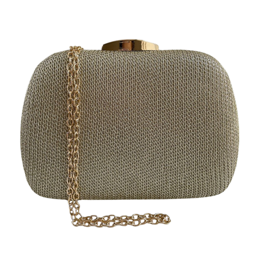 Bolsa Festa Clutch Malha Metalizada Dourada