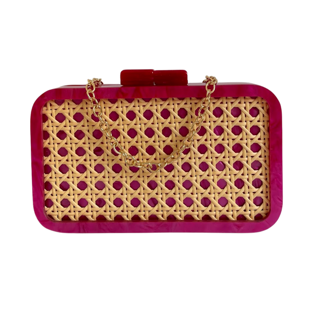 Bolsa De Festa Clutch Acrílico E Palha Da Índia Retangular Fúcsia - ReUse