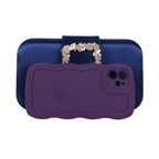 Bolsa Clutch Festa Cetim e Fecho de Pedraria Azul Marinho