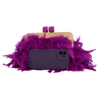 Bolsa de Festa Clutch Madeira e Plumas Sintéticas Roxa