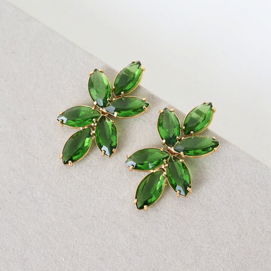 Brinco Dourado e Cristal Verde - Semijoia