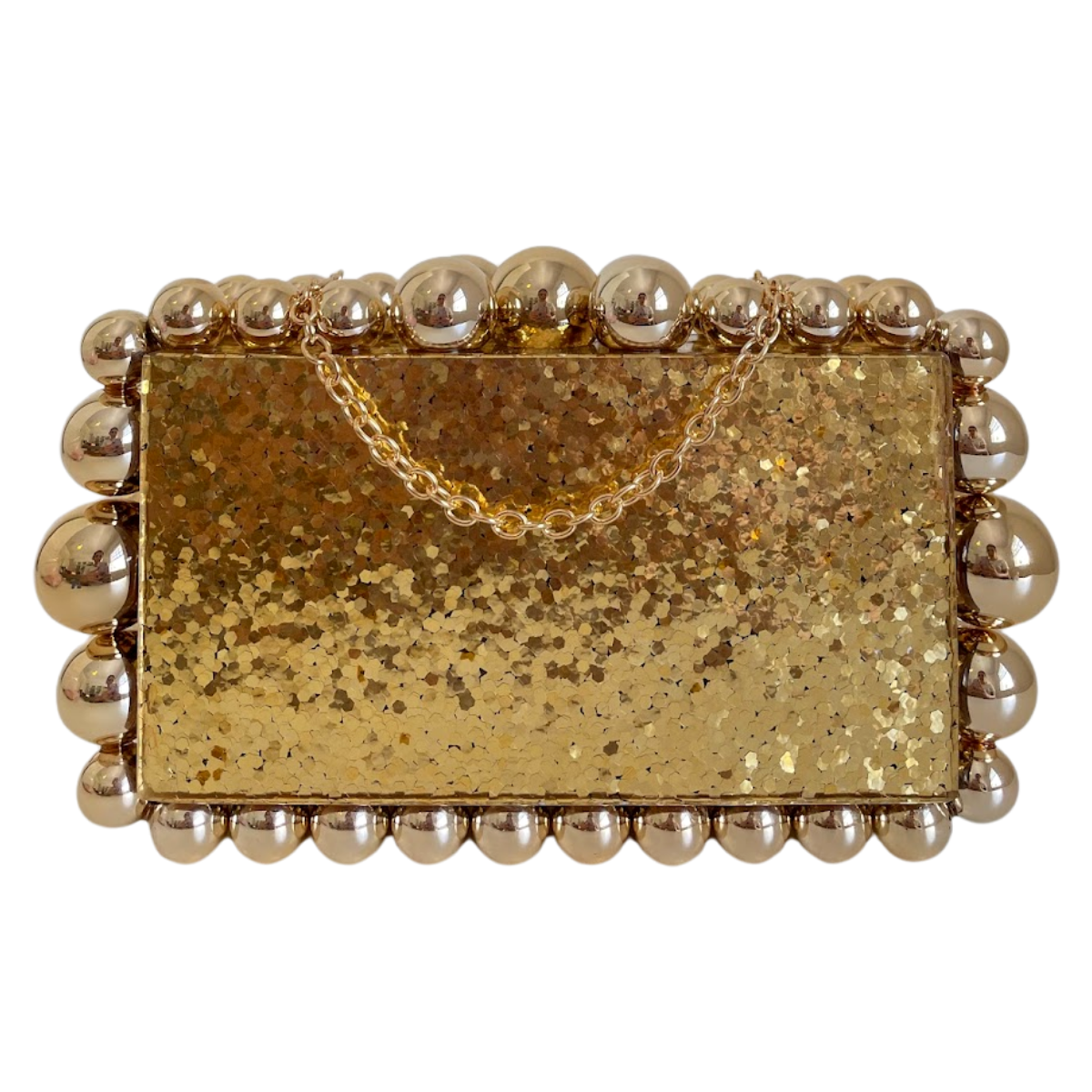 Bolsa de Festa Clutch Acrílico Bolas Brilhantes Dourada - ReUse