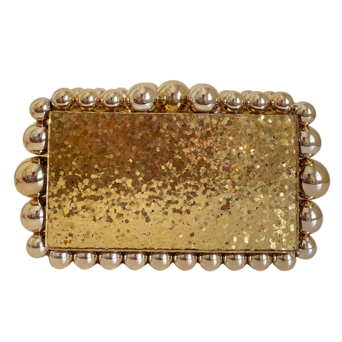 Bolsa de Festa Clutch Acrílico Bolas Brilhantes Dourada - ReUse