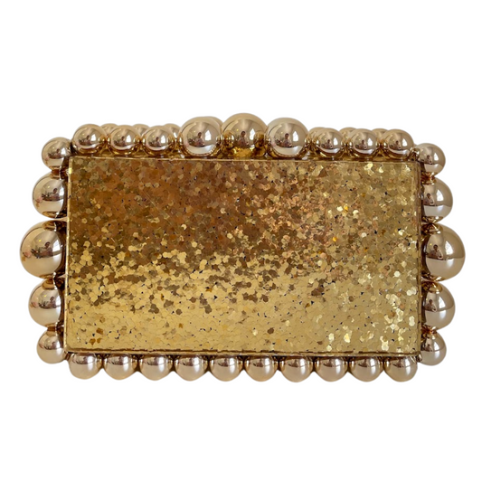 Bolsa de Festa Clutch Acrílico Bolas Brilhantes Dourada