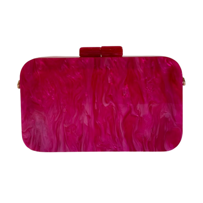 Bolsa De Festa Clutch Acrílico E Palha Da Índia Retangular Fúcsia - ReUse