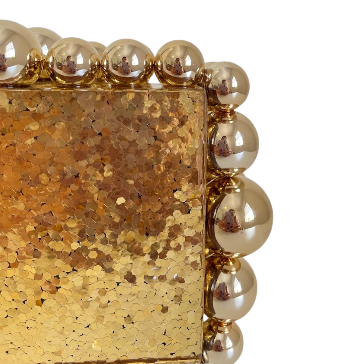 Bolsa de Festa Clutch Acrílico Bolas Brilhantes Dourada - ReUse