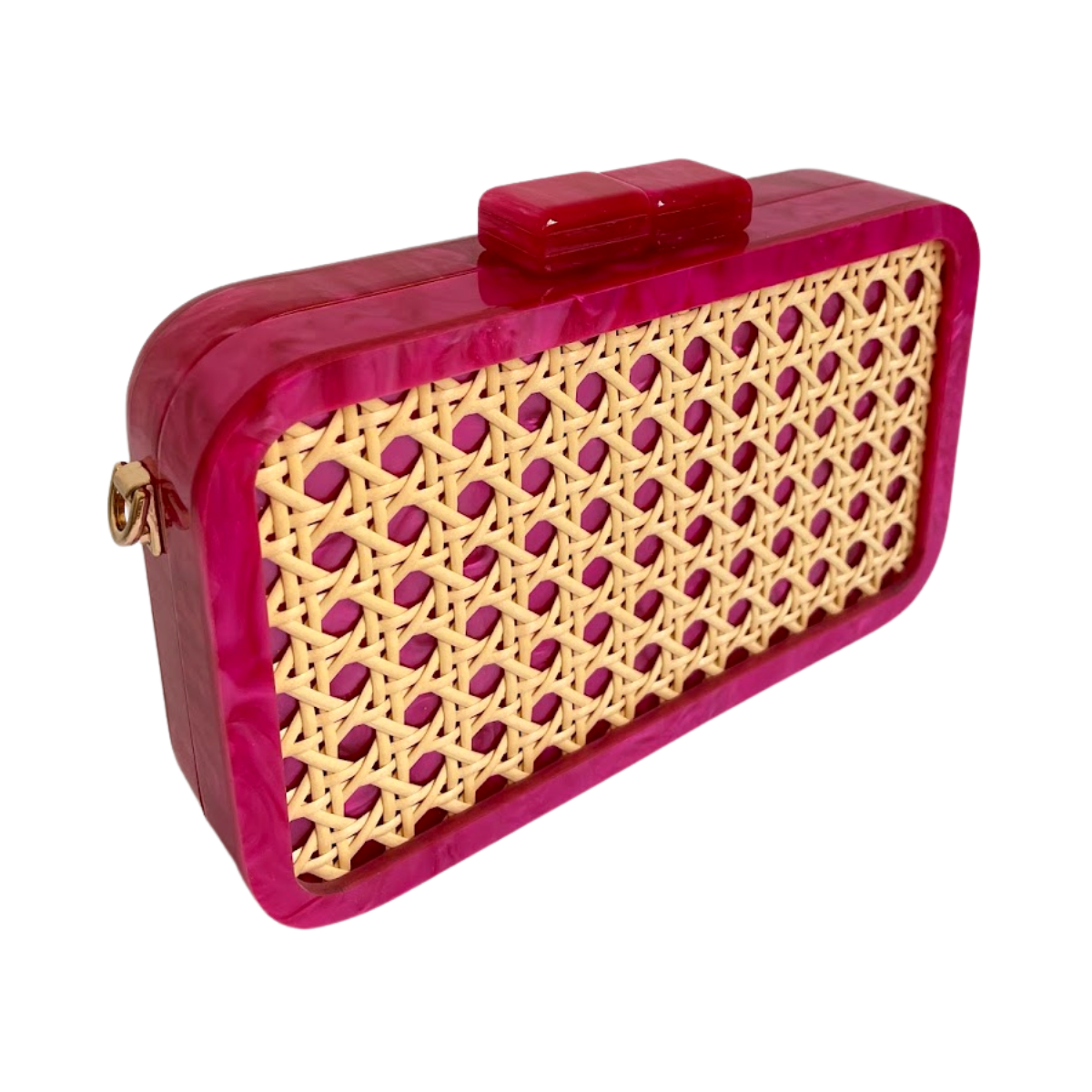 Bolsa De Festa Clutch Acrílico E Palha Da Índia Retangular Fúcsia - ReUse