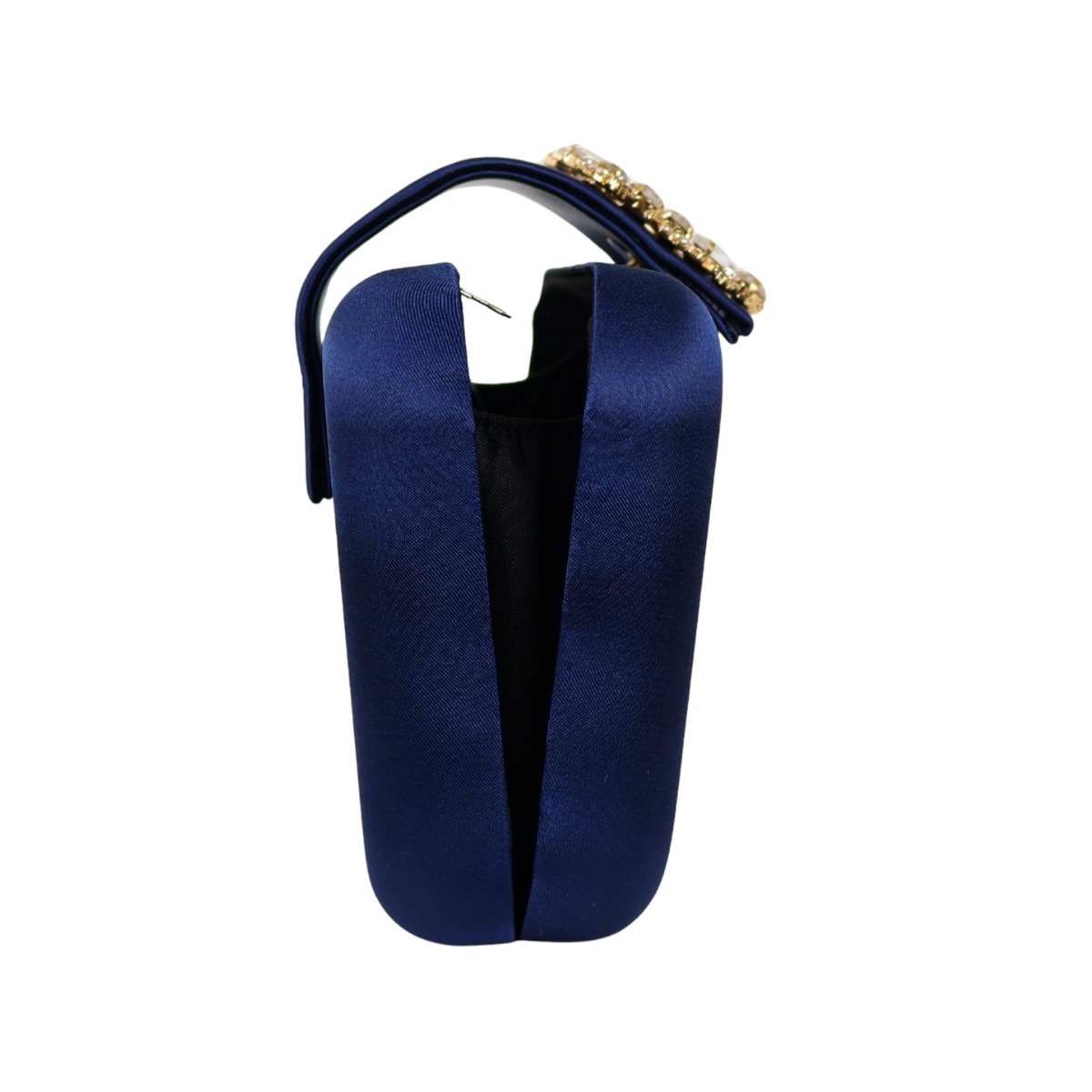 Bolsa Clutch Festa Cetim e Fecho de Pedraria Azul Marinho