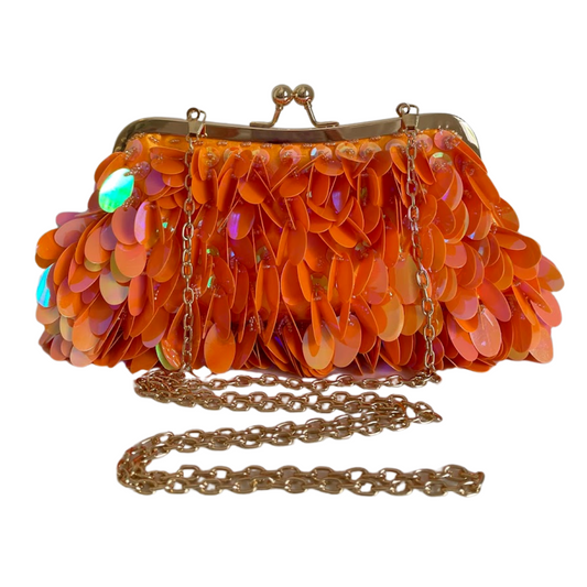 Bolsa de Festa Clutch Lantejoula Folha Brilhante Laranja