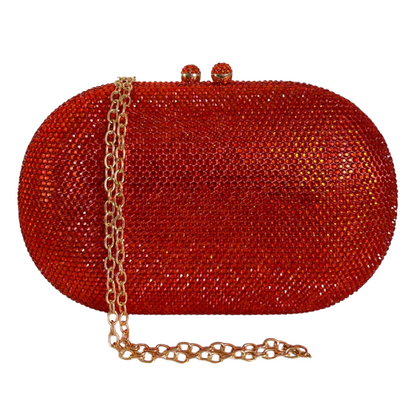 Bolsa Festa Clutch Pedraria Strass Oval Laranja