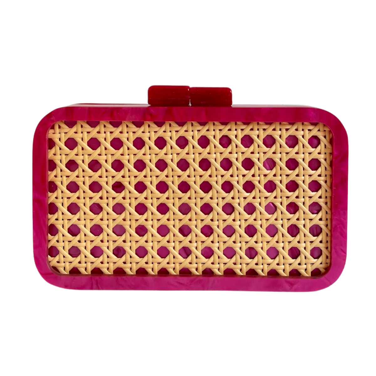 Bolsa De Festa Clutch Acrílico E Palha Da Índia Retangular Fúcsia - ReUse