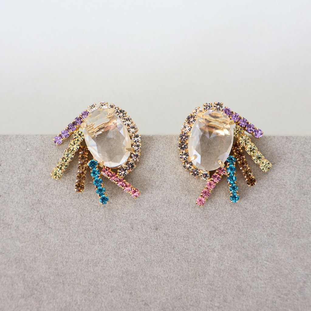 Brinco Dourado e Cristal Colorido - Semijoia