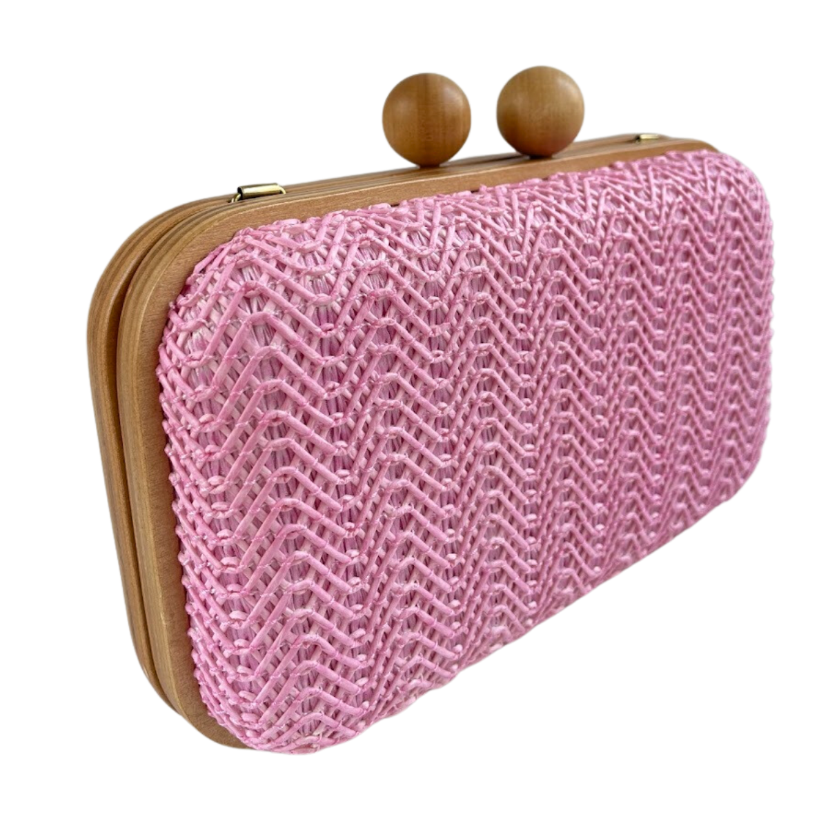 Bolsa de Festa Clutch Madeira e Palha da Índia Rosa Bebê