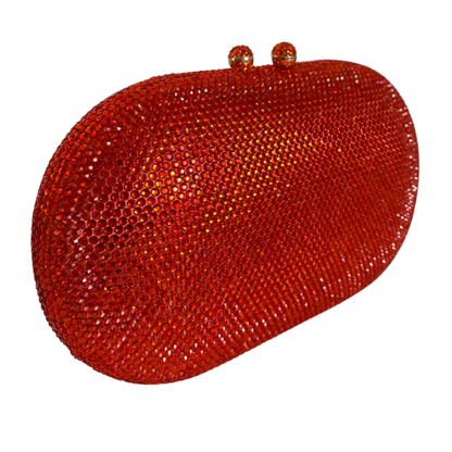 Bolsa Festa Clutch Pedraria Strass Oval Laranja