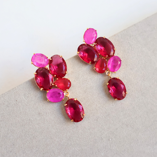 Brinco Dourado e Cristal Rosa - Semijoia