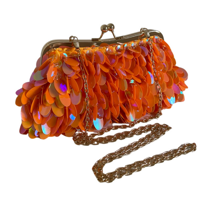 Bolsa de Festa Clutch Lantejoula Folha Brilhante Laranja