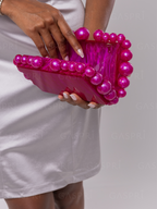 Bolsa de Festa Clutch Acrílico Bolas Fúcsia