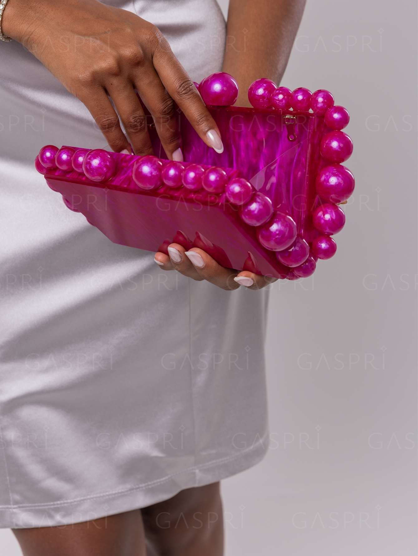 Bolsa de Festa Clutch Acrílico Bolas Fúcsia