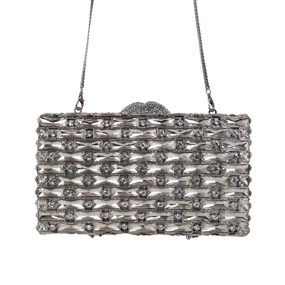Bolsa Festa Clutch Pedraria Strass Prata