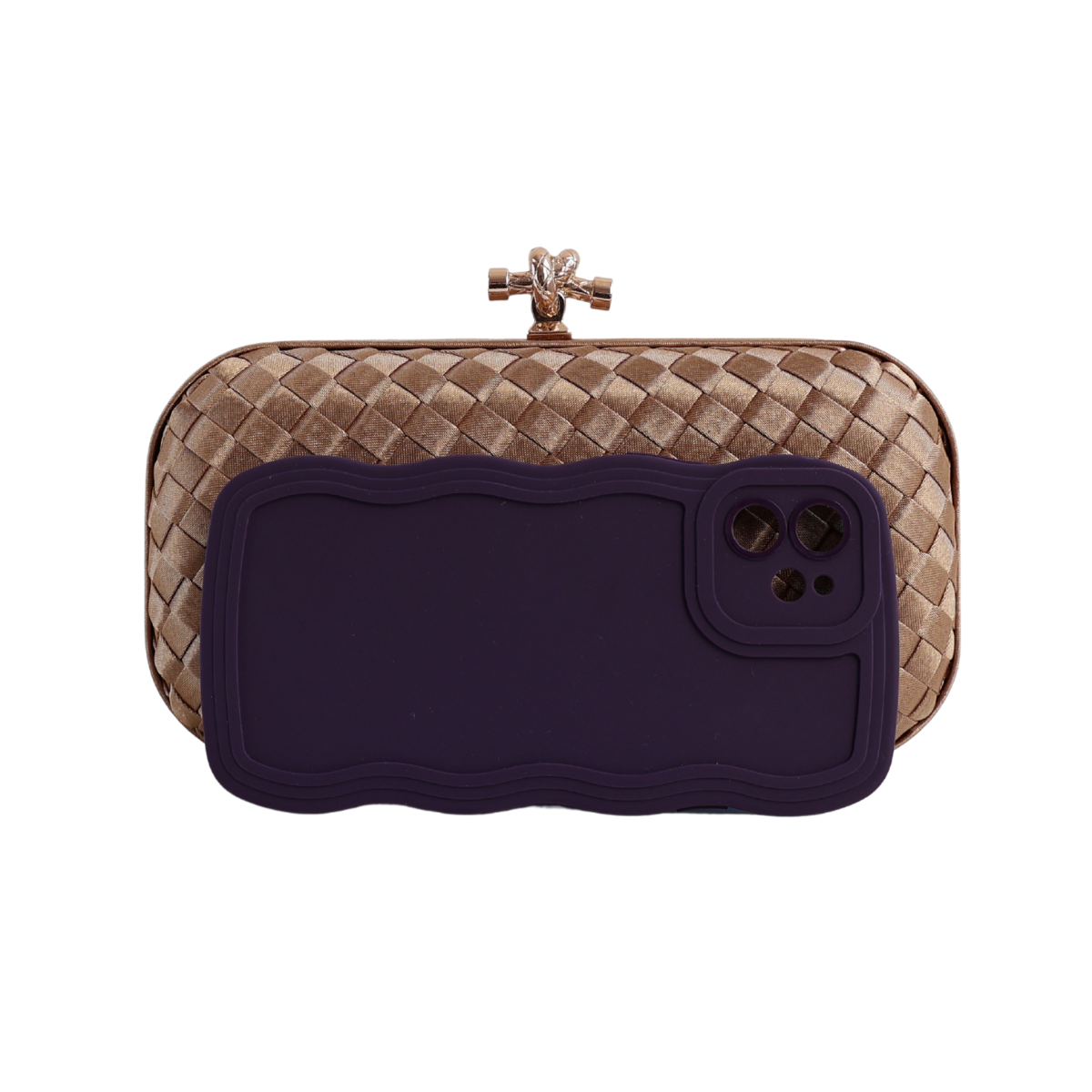 Clutch Tressê Cetim Inspired Pequena Dourado Escuro - ReUse