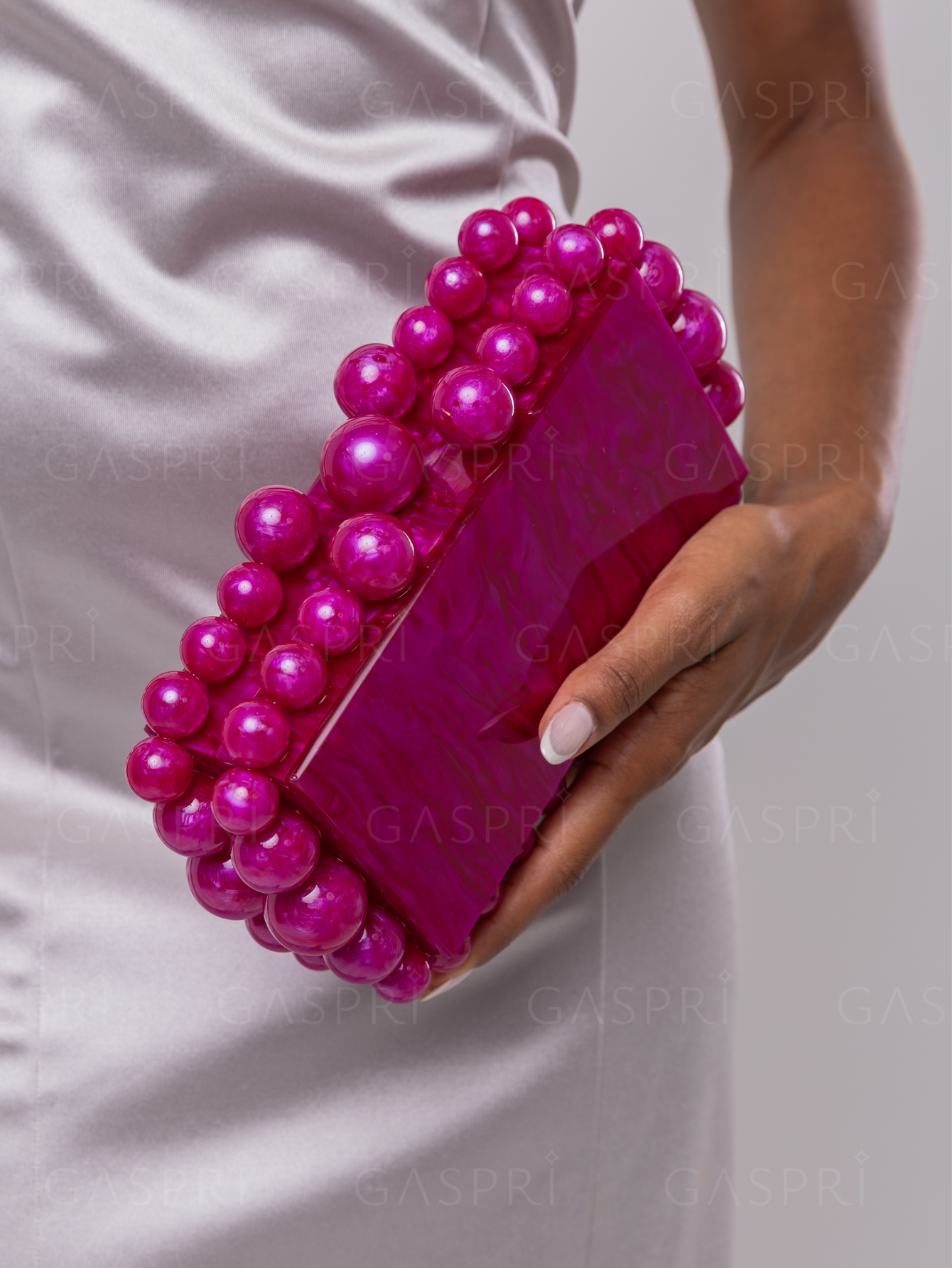 Bolsa de Festa Clutch Acrílico Bolas Fúcsia
