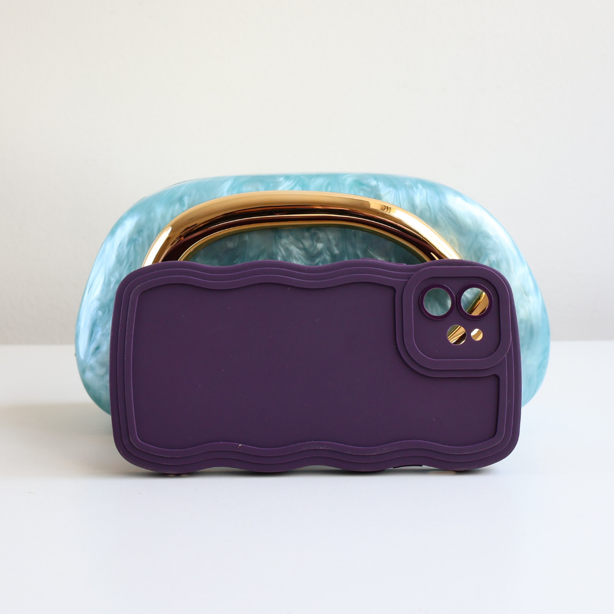 Bolsa de Festa Clutch Acrílico Perolada Azul