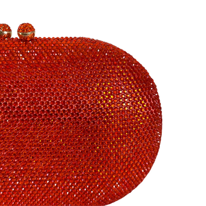 Bolsa Festa Clutch Pedraria Strass Oval Laranja