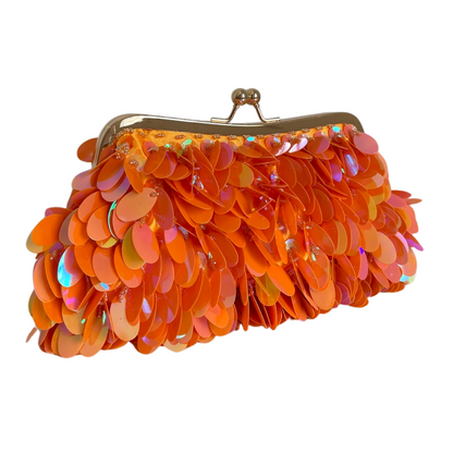 Bolsa de Festa Clutch Lantejoula Folha Brilhante Laranja