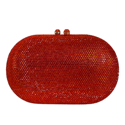 Bolsa Festa Clutch Pedraria Strass Oval Laranja