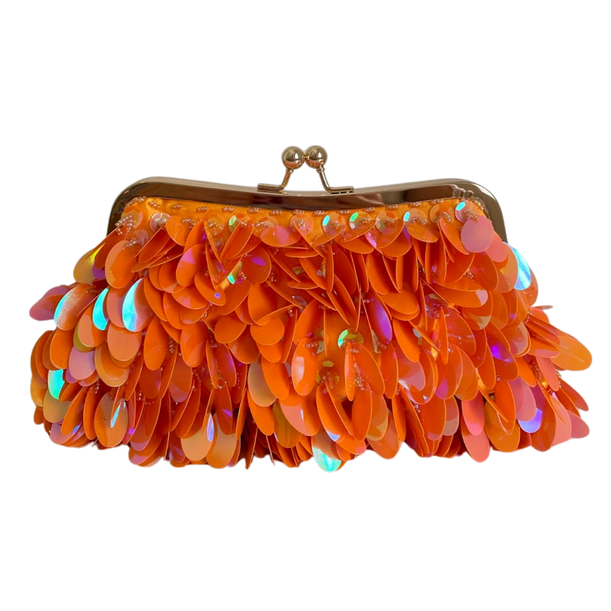 Bolsa de Festa Clutch Lantejoula Folha Brilhante Laranja