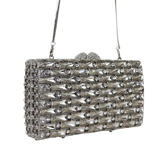 Bolsa Festa Clutch Pedraria Strass Prata