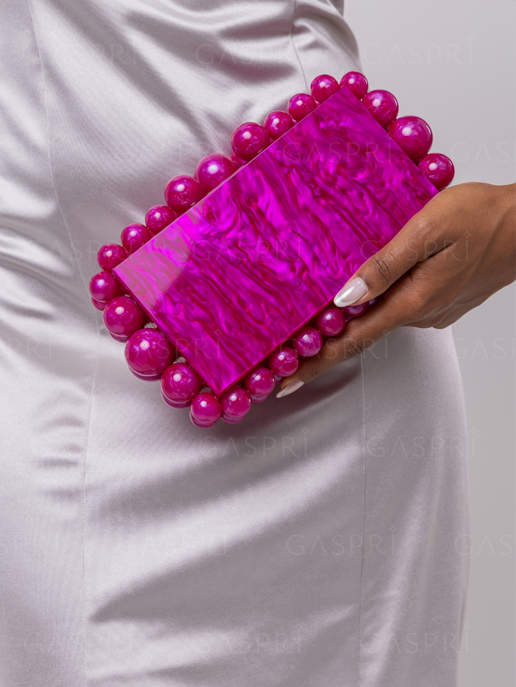 Bolsa de Festa Clutch Acrílico Bolas Fúcsia