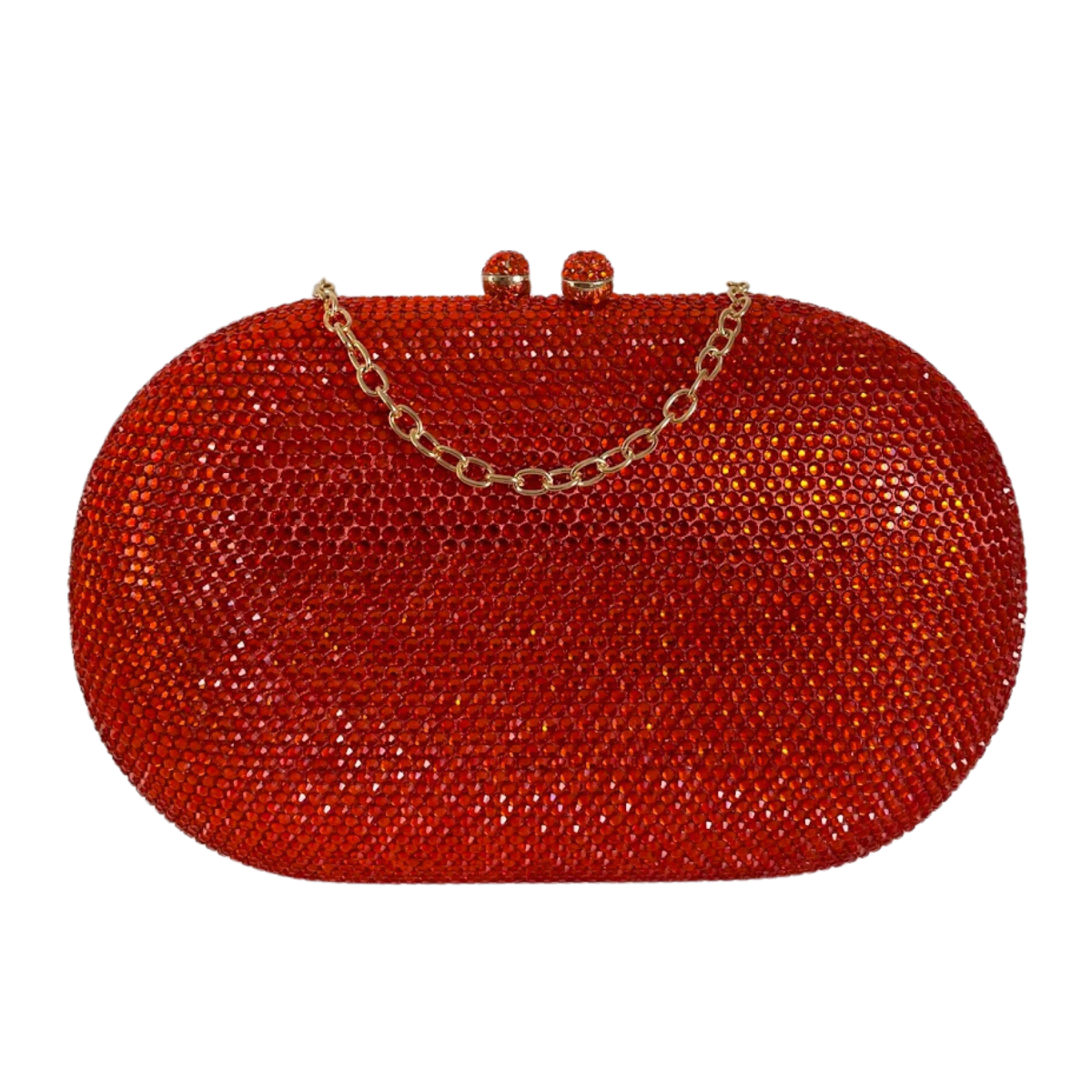 Bolsa Festa Clutch Pedraria Strass Oval Laranja