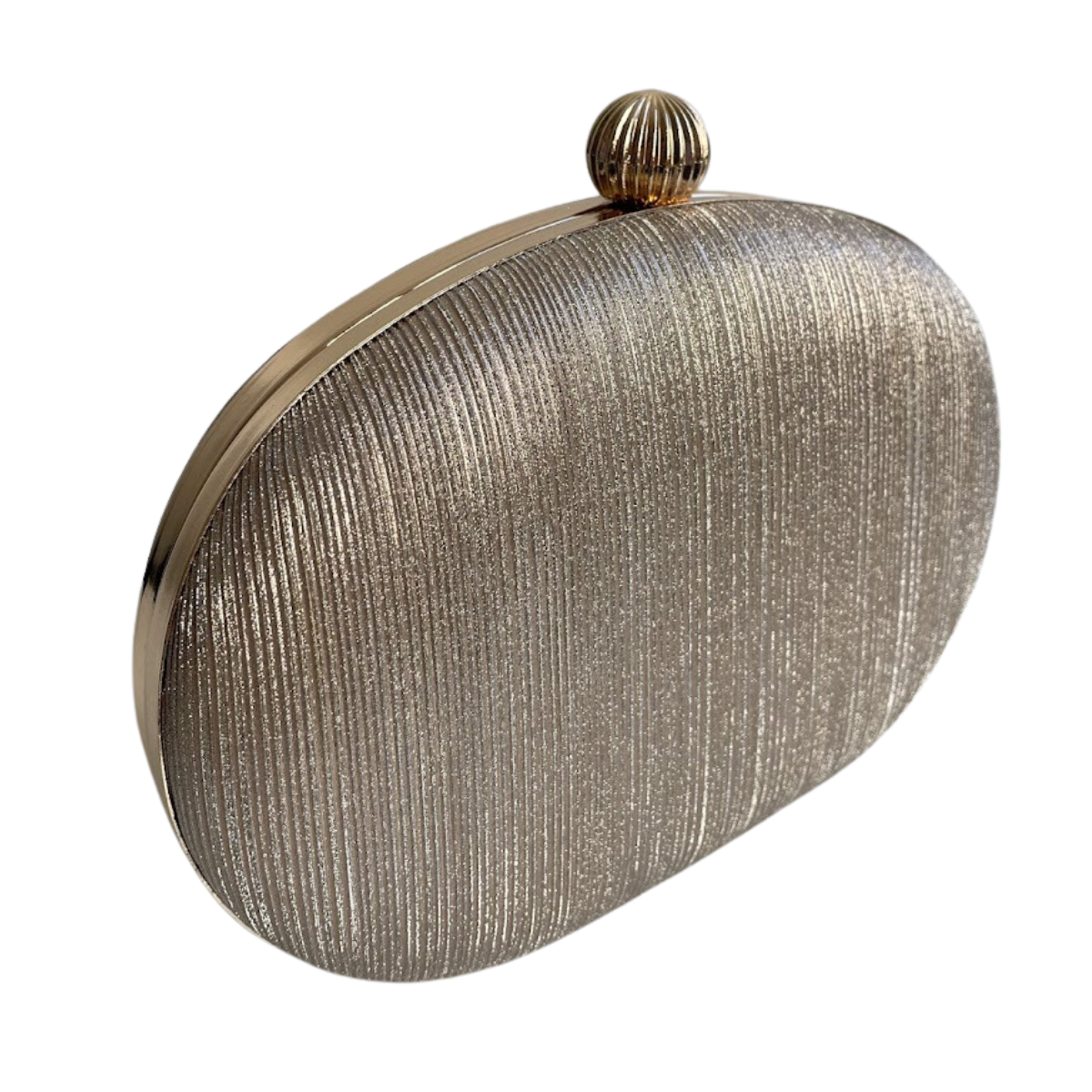 Bolsa Festa Clutch Oval Brilho Dourada