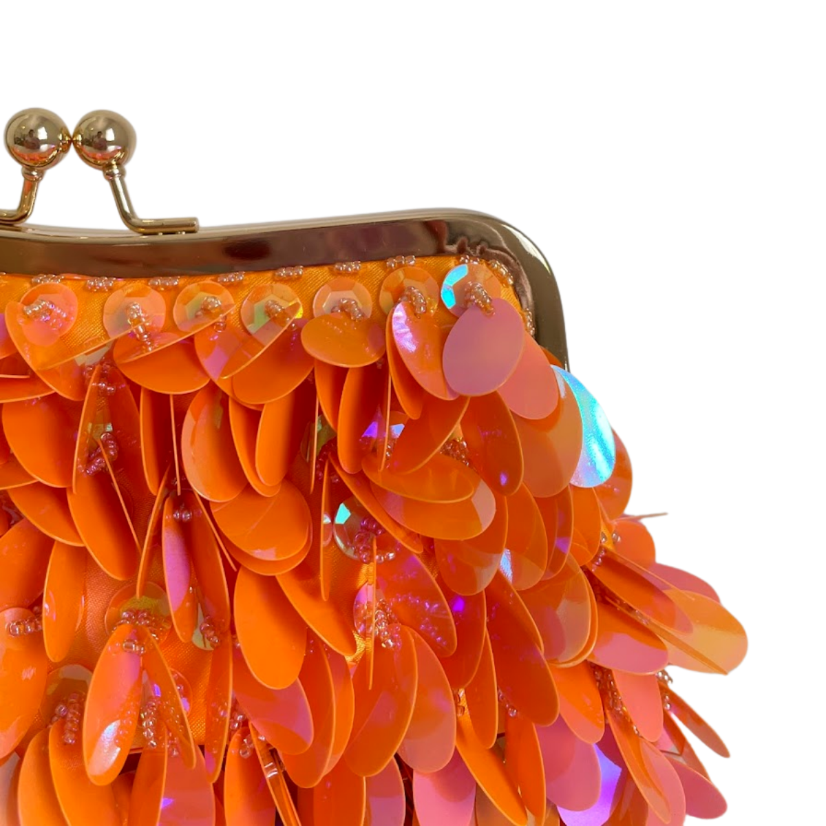 Bolsa de Festa Clutch Lantejoula Folha Brilhante Laranja