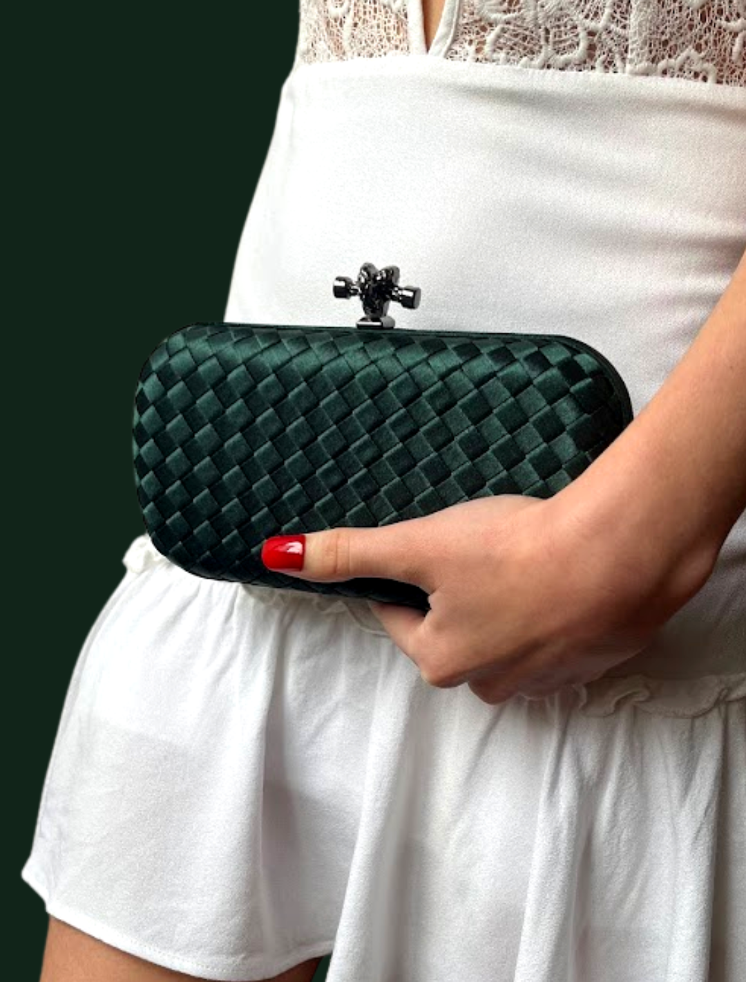 Clutch Tressê Cetim Inspired Pequena Verde Escuro