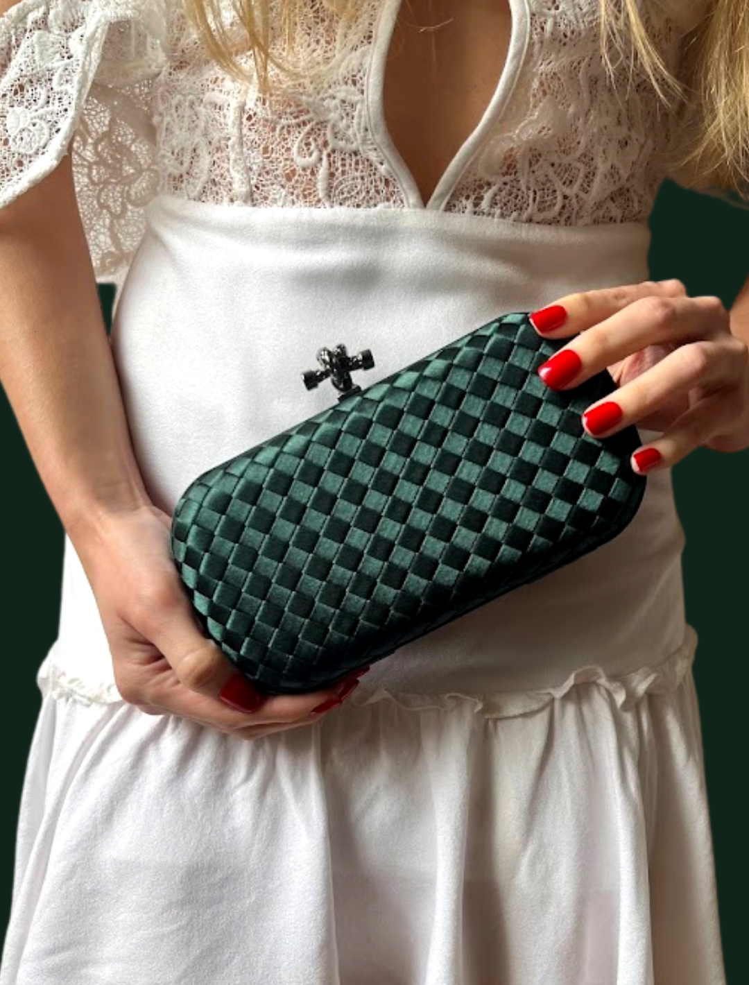 Clutch Tressê Cetim Inspired Pequena Verde Escuro