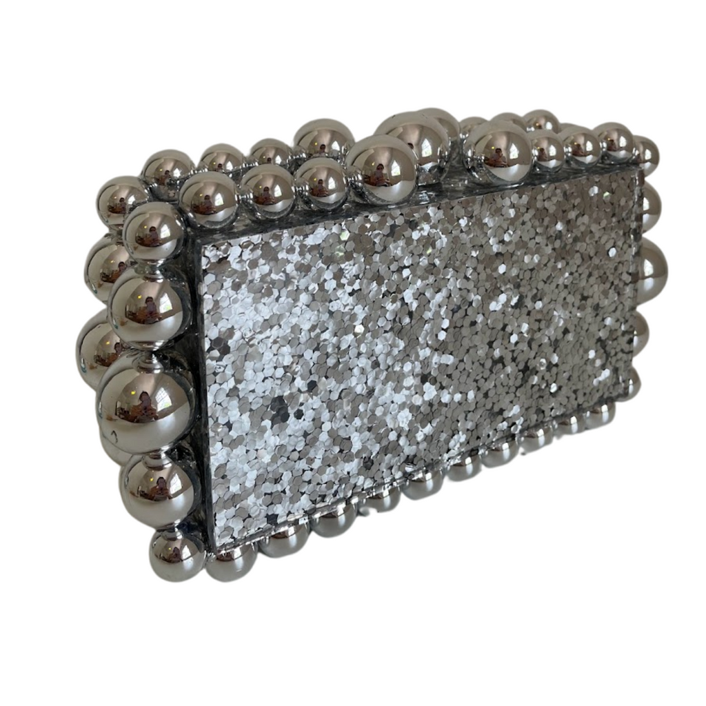 Bolsa de Festa Clutch Acrílico Bolas Brilhantes Prateada - ReUse